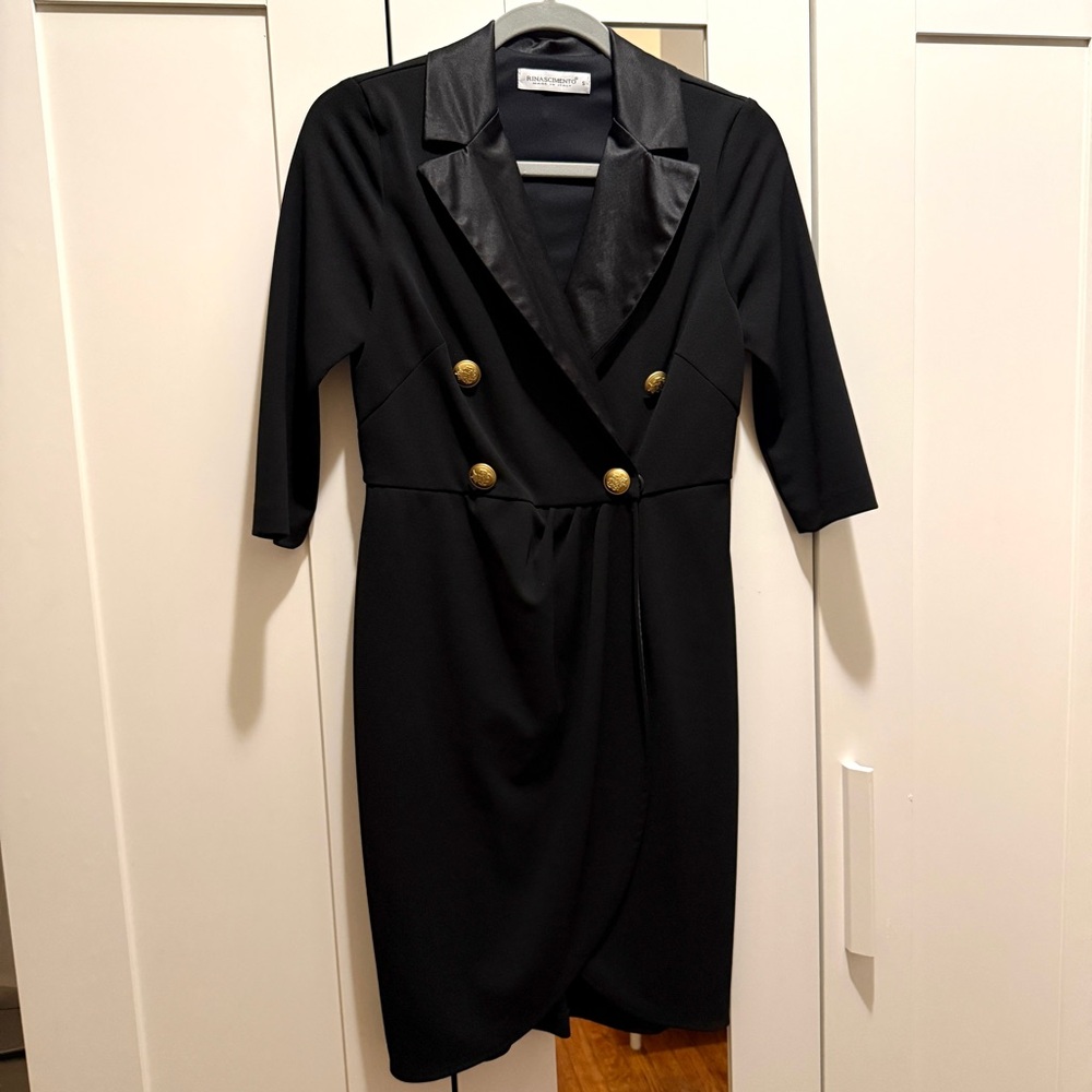 Rinascimento Black Midi Dress with Gold Buttons